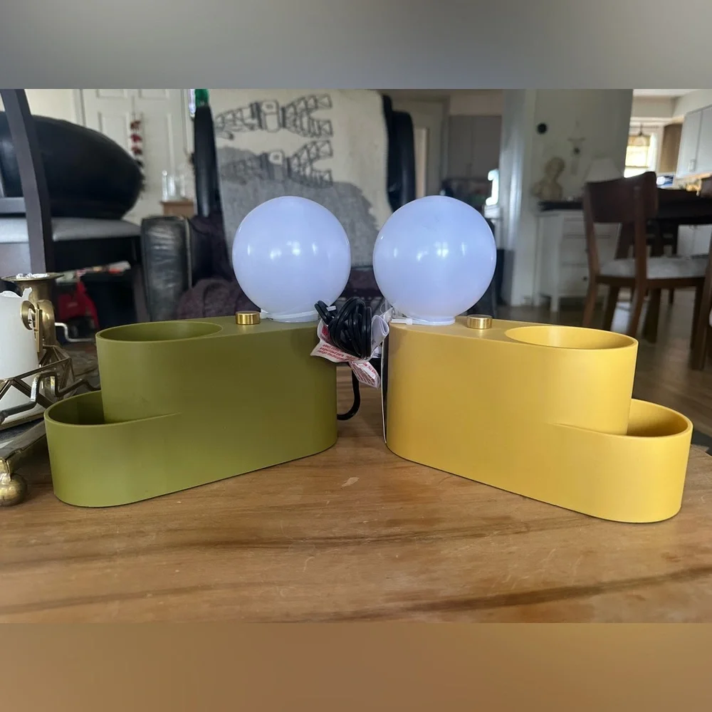Set of 2 Green and Yellow touch lamps with organizer feature New